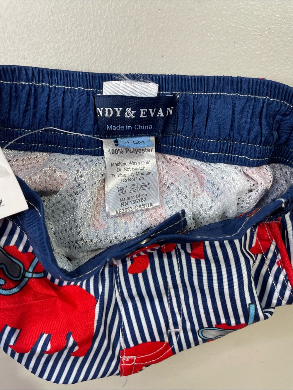 NWT Andy & Evan 3-6 months Navy & Red Snorkel Dog Two-Piece Rash Guard Swim Set - Picture 3 of 5